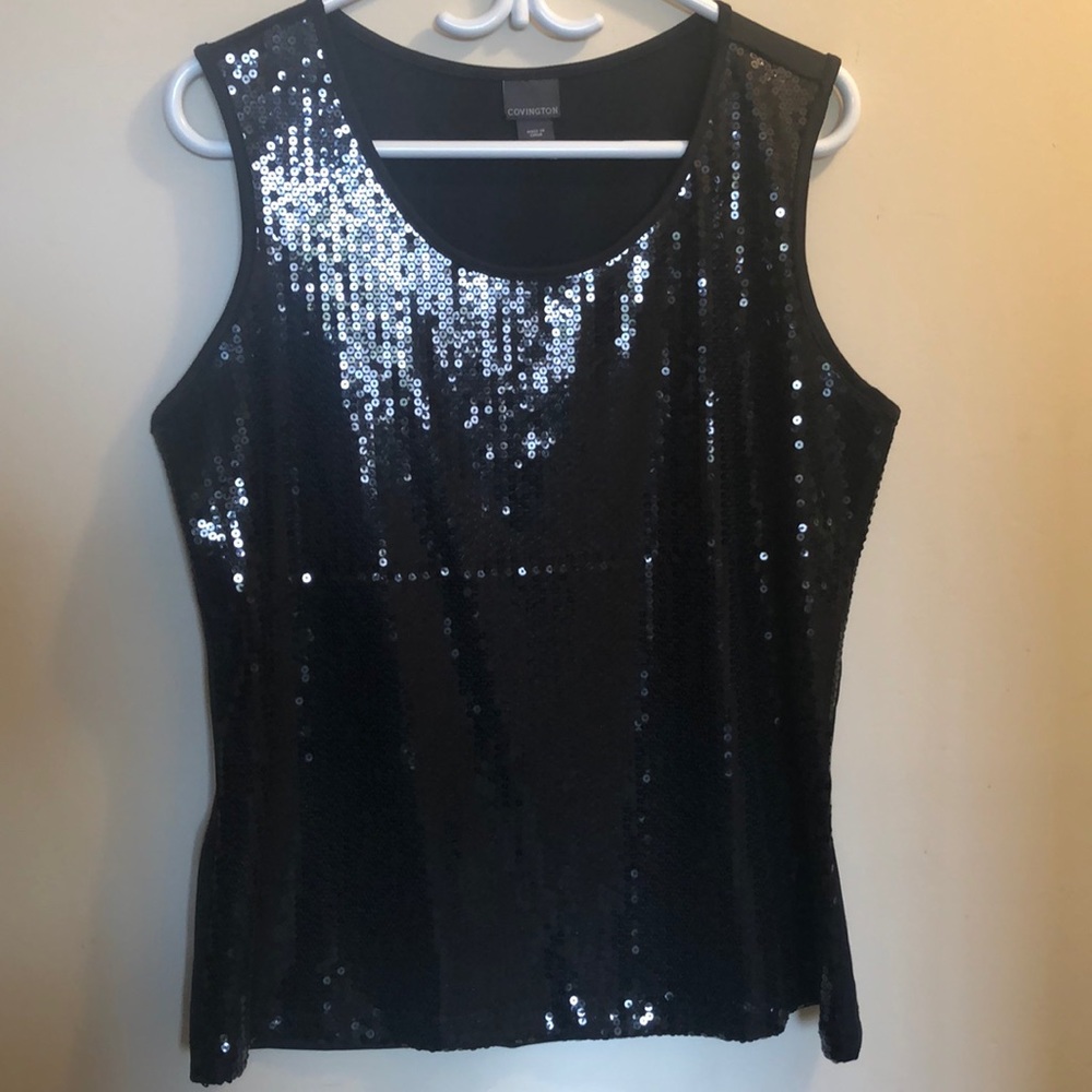 A10 Covington L black tank top with sequins